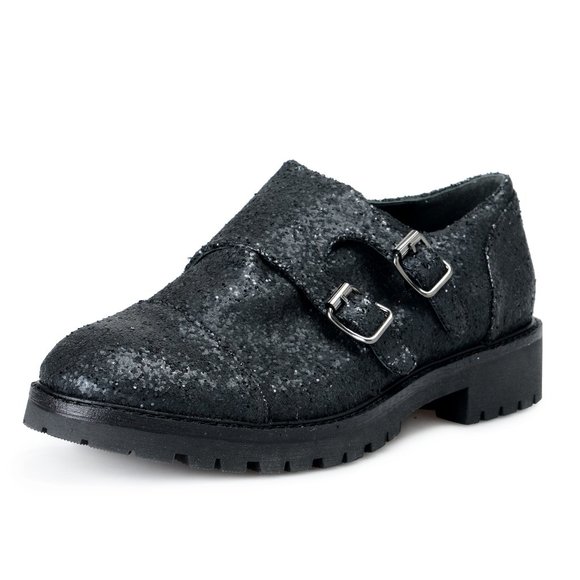 Just Cavalli Black Sparkle Leather Slip On Loafers